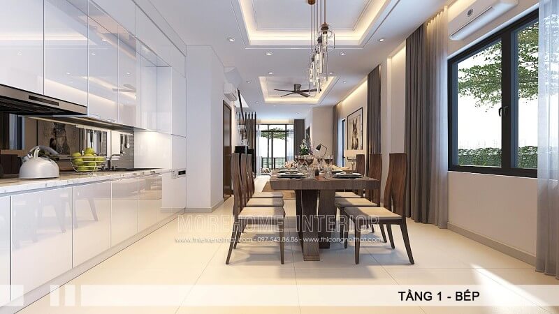 Mẫu tủ bếp gỗ công nghiệp màu trắng đẹp tạo nên một không gian rộng rãi kết hợp với đầy đủ những phụ kiện, thiết bị bếp tiện nghi mang đến cho gia đình sự thuận tiện cao nhất trong quá trình sử dụng. Tủ bếp màu trắng và màu nâu đẹp