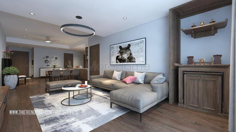 Thiết kế nội thất phòng khách chung cư hiện đại với những mẫu đồ nội thất đơn giản, đa năng và có gam màu nhẹ nhàng, tươi sáng Trang trí nội thất chung cư