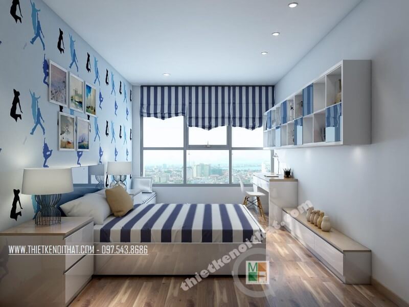 Thiết kế phòng ngủ trẻ em độc đáo với tông màu xanh mát chủ đạo