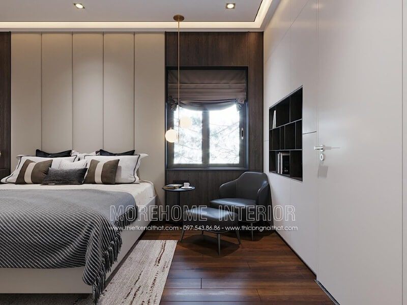 Tay nắm hiện đại kết hợp với cửa thông phòng sơn trắng tạo nên một vẻ đẹp tinh tế và sang trọng cho không gian ngủ.